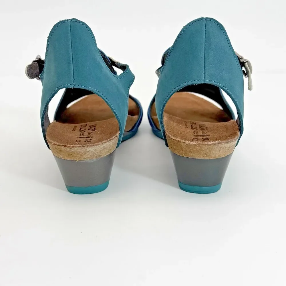 Naot Fiona Wedge Sandals 38‎ Teal Suede Leather Comfort Shoes Womens 7 Brand New - Picture 4 of 7